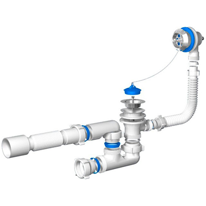 Сифон д/ванны ANI 1.1/2-40 с выпуском и перелив. плоск.с гибк.трубой 40/50 Е055