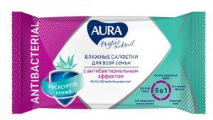 Влажные салфетки 15шт/уп, с антибак. эффектом AURA  Tropic cocktail 762596
