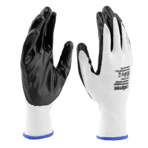 Перчатки полиэфирные с черным нитриловым покрытием размер 9 13кл. вязки Сибртех 678635