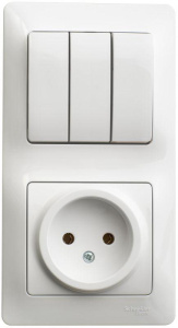 Блок Glossa выкл. 3 кл.+ розетка  белый GSL000176