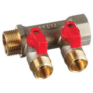 Коллектор лат. 3/4" в/н с 2-мя шар.кран. на 1/2" нар.резьба TeRma14015 / 41231