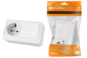 Блок выкл. 1-кл. 10А+розетка 2П+З 16А 250В БКВР IP20 белый "Ладога" TDM SQ1801-0101