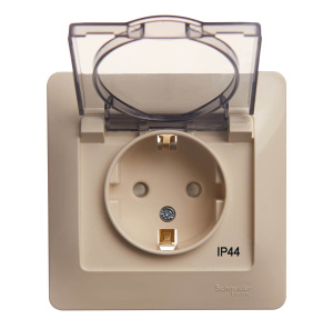 Розетка 1-м Glossa c/з со/ш с крышкой бежевая GSL000248
