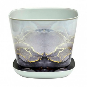 Кашпо д/цветов 5л квадратный с поддоном мрамор ВИОЛЕТ