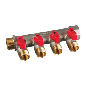 Коллектор лат. 3/4" в/н с 4-мя шар.кран. на 1/2" нар.резьба TeRma14017 / 41233