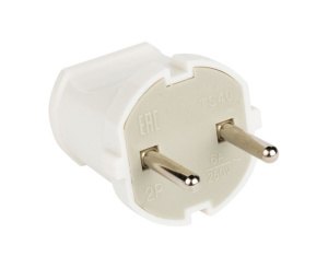 Вилка прямая б/з белая 6А 250В AVP6-10