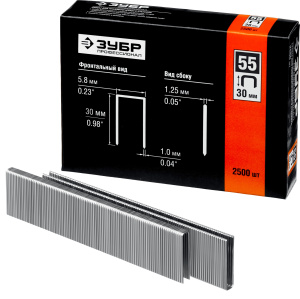 Скобы ЗУБР  тип 18GA (55/90/C) 30 мм 2500шт 31855-30