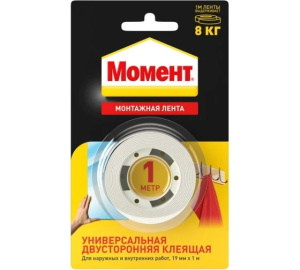 Лента клейкая монтажная белая Двусторонняя 1м Момент 3001745