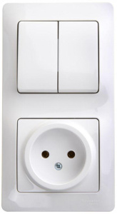 Блок Glossa выкл. 2 кл.+ розетка  белый GSL000172