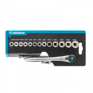 Набор торцовых головок трещотка 120 зубьев 1/4" CrV 36 предм.Gross 14142