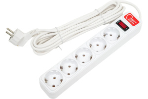 Удлинитель сет. СОЮЗ 5гн*3м ПВС 3*0,75 выкл. с индикацией с/з белый 1325