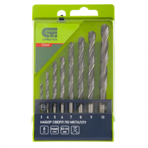 Набор сверел по металлу 3-10мм Р6М5 (8шт) Сибртех 72349