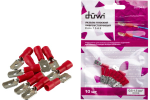 Разъем плоский изолир. РпИп 1,5-6,3 (папа) 0,5-1,5мм² (10шт) красный 26704 1 duwi  (5805181)