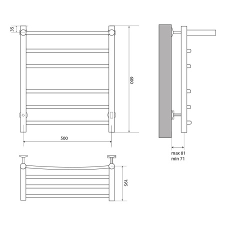 Полотенцесушитель MELODIA Shelf Electro 50х60 П5_2*3 cухой ТЭН 93Вт встр.диммер MTRSHE5060 49462