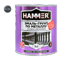 Эмаль-грунт по металлу 3в1 HAMMER RAL7024 графитовая серая (2,7кг)