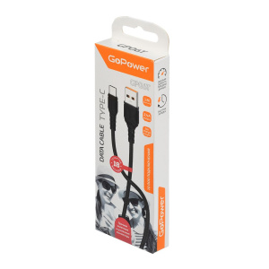 Кабель GoPower GP06L USB(A)шт type C быстрая зарядка 1м 2,4A ПВХ черный 855282